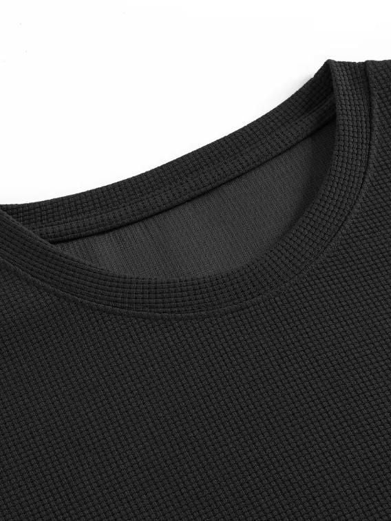 Men's Waffle Fabric Cooling Breathable Short Sleeve Black T-Shirt